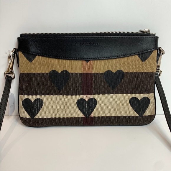 Burberry Peyton House Check Heart Canvas Bag - Picture 1 of 12
